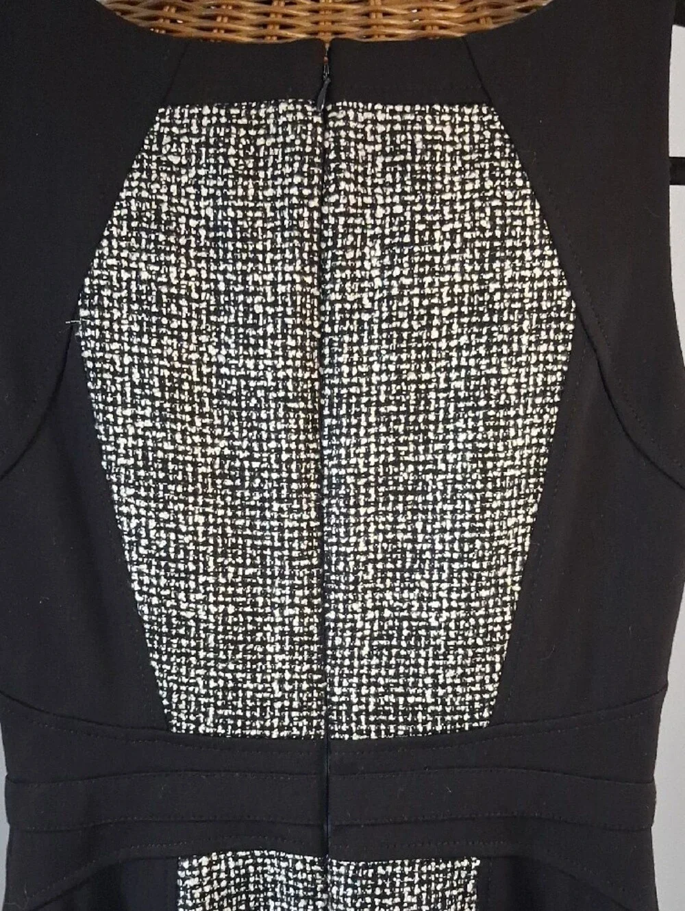 White House Black Market Black and White Tweed-Panel Midi Sheath Dress